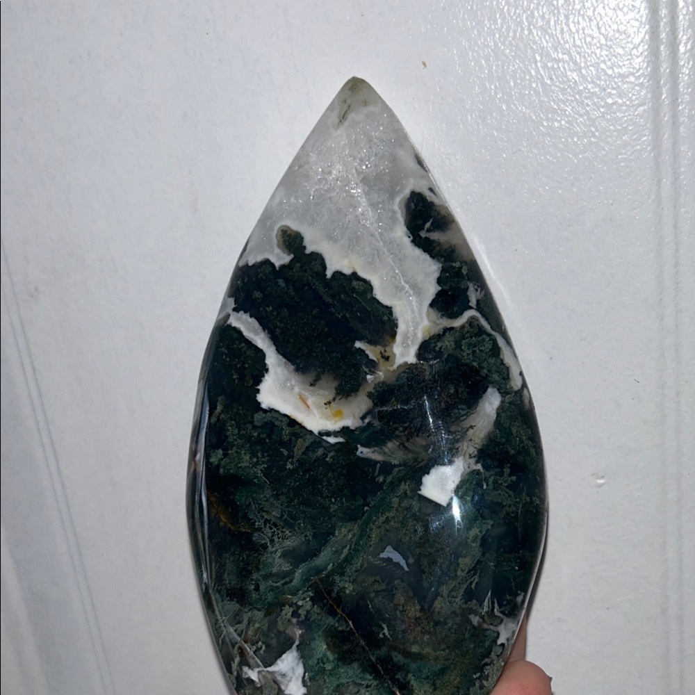 Polished Green Moss Agate Decorative Stone Accent